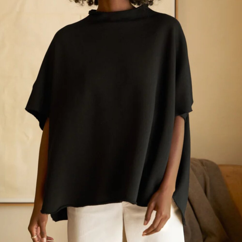 Frank & Eileen Audrey Funnel Neck Triple Fleece Capelet Top One Size black